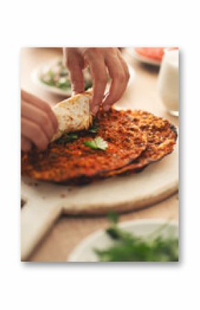 Delicious traditional Turkish lahmacun pita
