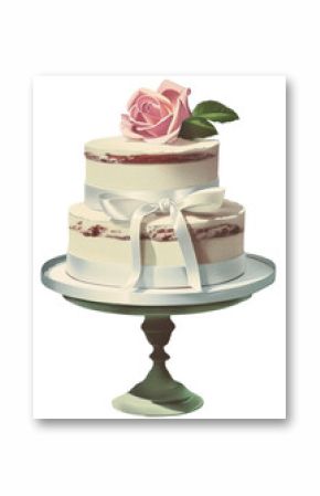 PNG White ribbon wedding cake rose dessert vintage.