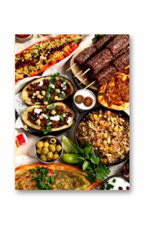Assorted Turkish food and meze, tasty and healthy Mediterranean cuisine.