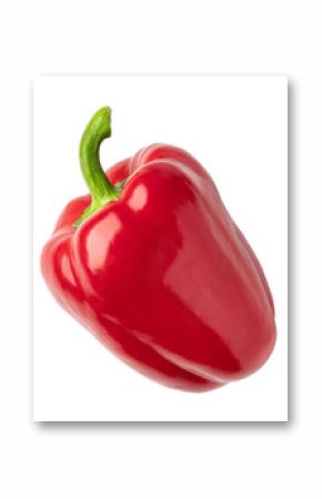 Fresh red bell pepper isolated on transparent background with green stem
