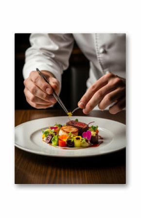  Chef finalisant une assiette de haute cuisine