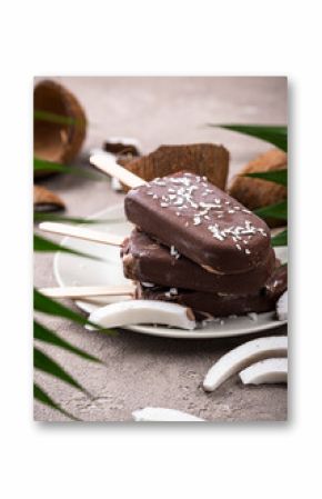 Coconut popsicles in chocolate glaze