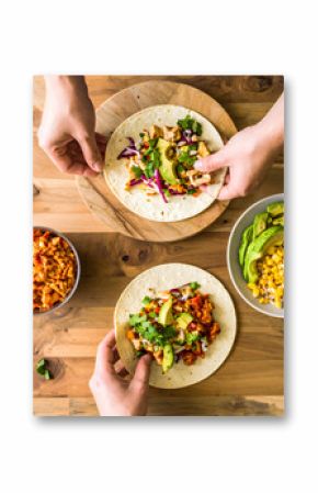 Authentic cooking at home: Authentic tacos assembling with vibrant toppings and fresh ingredients at home shown with joy and excitement