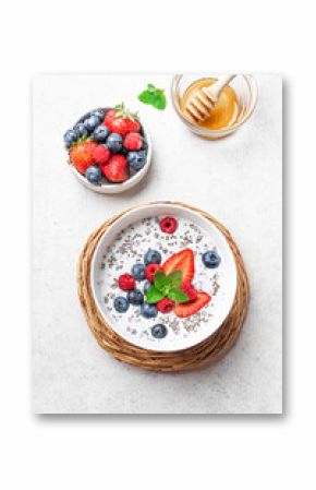 Overnight chia bowl with yogurt, berries and honey
