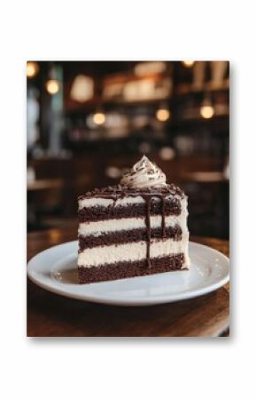 Slice of Layered Cake on White Plate