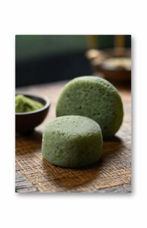 matcha mochi japanese dessert, green tea mochi sweet, traditional japanese rice cake, matcha powder confectionery, japanese tea ceremony background, authentic japanese dessert photography, cultural ja