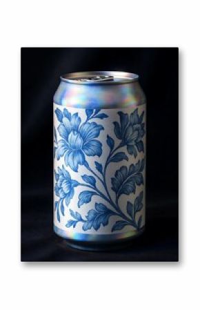 Holographic Floral Can on Velvet Background – Elegant Iridescent Packaging