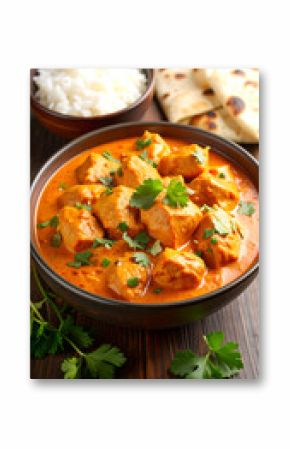 Chicken tikka masala with rice and naan