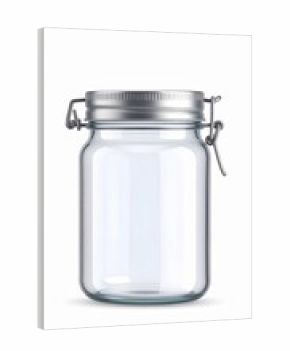 Empty Glass Jar with Silver Lid on White Background for Food Preservation