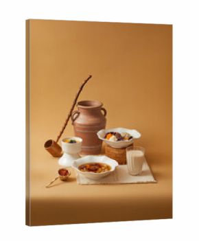 Assortment of Traditional Cantonese Desserts on Table,A Selection of Desserts Made from Red Bean, Fruits and Tang Yuan