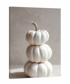 Stacked white pumpkins showcase seasonal elegance and simplicity, creating a minimalistic decor for autumn-inspired themes and harvest celebrations.
