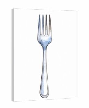 Silver Fork Watercolor Illustration on White Background Kitchenware and Tableware