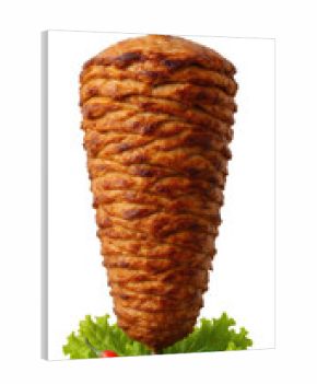 Rotating Shawarma Meat Skewer with Lettuce and Chili Peppers on White Background cooking isolated on a transparent background