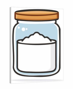 Cartoon glass jar filled with flour or sugar, wooden lid, cooking element, isolated
