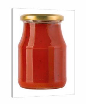 Glass jar filled with red tomato pasta sauce