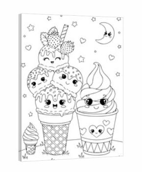 Whimsical Kawaii Ice Cream Delights A Fun and Easy Coloring Page for Kids and Adults Featuring Cute Sundaes, Cones, and Soft Serve Treats