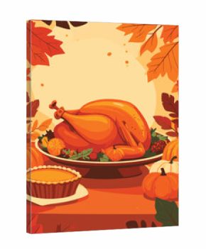 Thanksgiving dinner with turkey and pumpkin pie