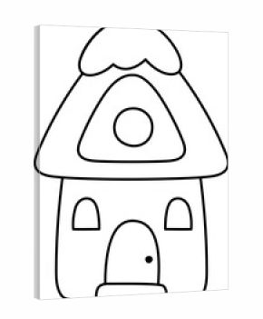 Vector black and white minimalist cartoon house with roof covered with snow. Cute Christmas home illustration. New Year or winter holiday cottage line icon, coloring page