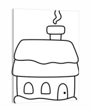 Vector black and white minimalist cartoon house with roof covered with snow. Cute Christmas home illustration. New Year or winter holiday cottage line icon, coloring page
