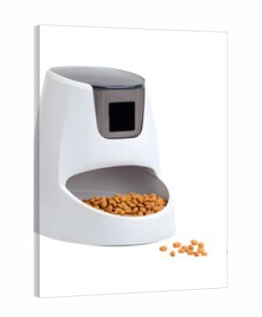 Modern automatic pet feeder isolated on transparent background, symbolizing innovation and smart pet care.