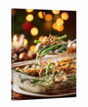 Green Bean Casserole Being Served On Fork