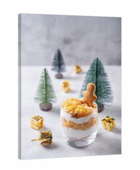 Greek yogurt caramelized apples gingerbread cookies parfait in a glass for Christmas holidays