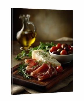 board with slices of prosciutto or jamon