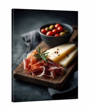 board with slices of prosciutto or jamon
