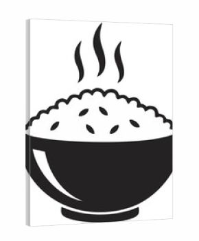 Black silhouette icon of a steaming bowl of hot cooked white rice grains food