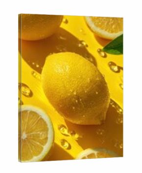 Fresh yuzu fruit with water droplets, citrus background, close-up macro
