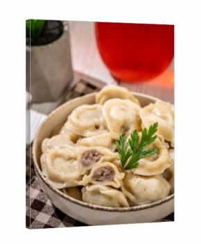 Hot meat dumplings closeup