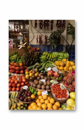 A fruit stall in a food market in Funchal Madeira - Mercado dos Lavradores