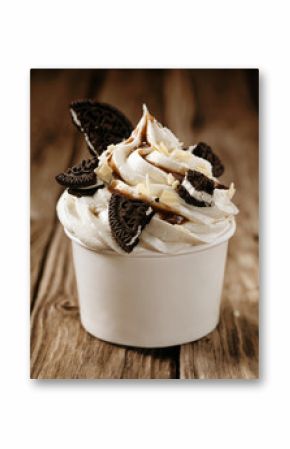 Vanilla ice cream with oreos and chocolate sauce