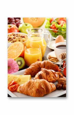 Composition with breakfast on the table. Balnced diet.
