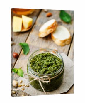 Basil mint hazelnuts pistachios almonds pine nuts pesto