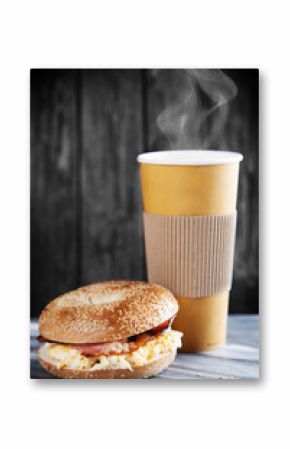 Bagel with bacon and egg