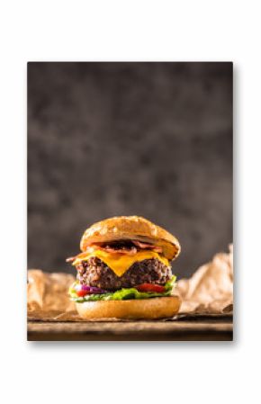 Close-up home made beef burger on wooden table