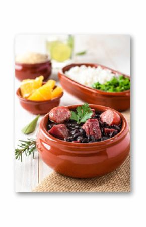 Feijoada (bean stew) - Brazilian Traditional Food (Dry Beef, Cabbage, Orange, Rice, Beans)