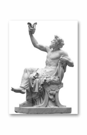 Statue of Dionysus or Bacchus with bunch of grapes isolated on white