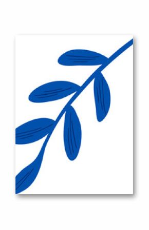 Blue stylized branch floating on transparent background, featuring eight leaves with vein accents
