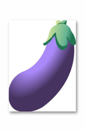 Cartoon eggplant is showing purple gradient body with green stem on transparent background