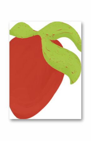 Stylized digital illustration is showing red fruit with green leaves on transparent background