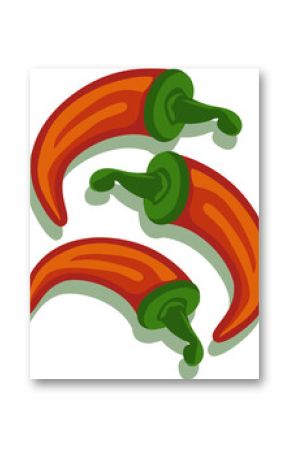 Three red chili peppers are floating in transparent vector design with green stems