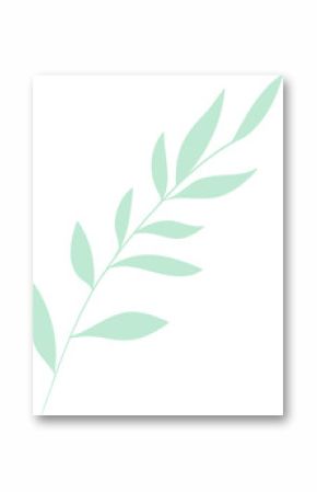 Stylized green leaf branch is showing flat design with narrow oval leaves on transparent background