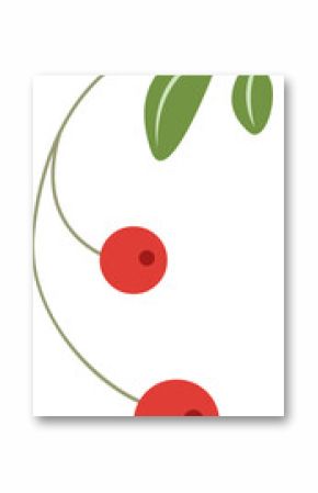 Pair of cherries is being shown in flat design on transparent background, with stem and leaves