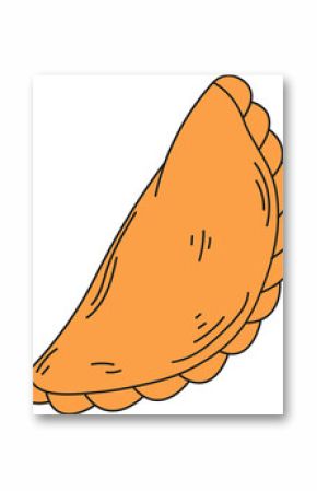 Half-moon pastry illustration is floating over transparent backdrop, with flat orange design