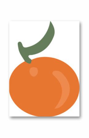 Flat design orange fruit is being shown with olive green stem, highlights on transparent background