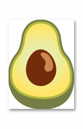 Stylized avocado half is sitting in flat vector design highlighting seed on transparent background
