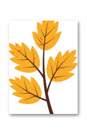 Stylized branch is showing five red-speckled yellow leaves with brown veins, transparent background
