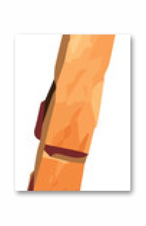 Orange snack stick breaking in low-poly flat design on transparent background, copy space